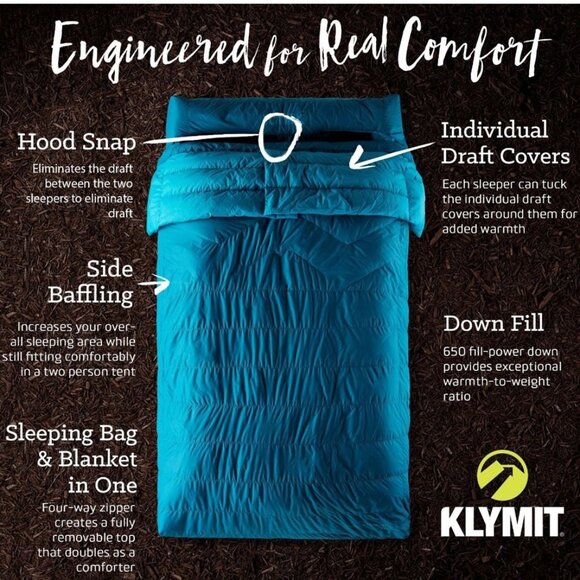 Klymit KSB 30 Degree Down Two Person Double Sleeping Bag - Picture 1 of 5